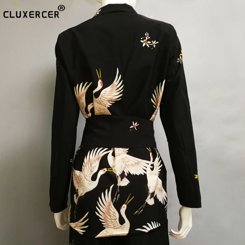 Женский винтажный комплект из двух предметов повседневный пиджак с принтом и