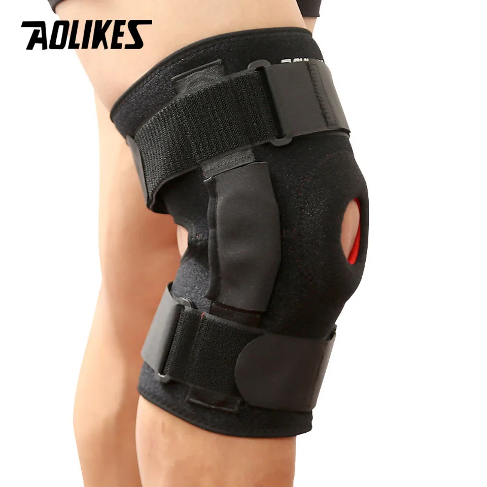 

1PCS Hiking Cycling Knee Support Protector With Removeble Aluminum Plate 4 Straps For Mountaineering Knee Joint Restore