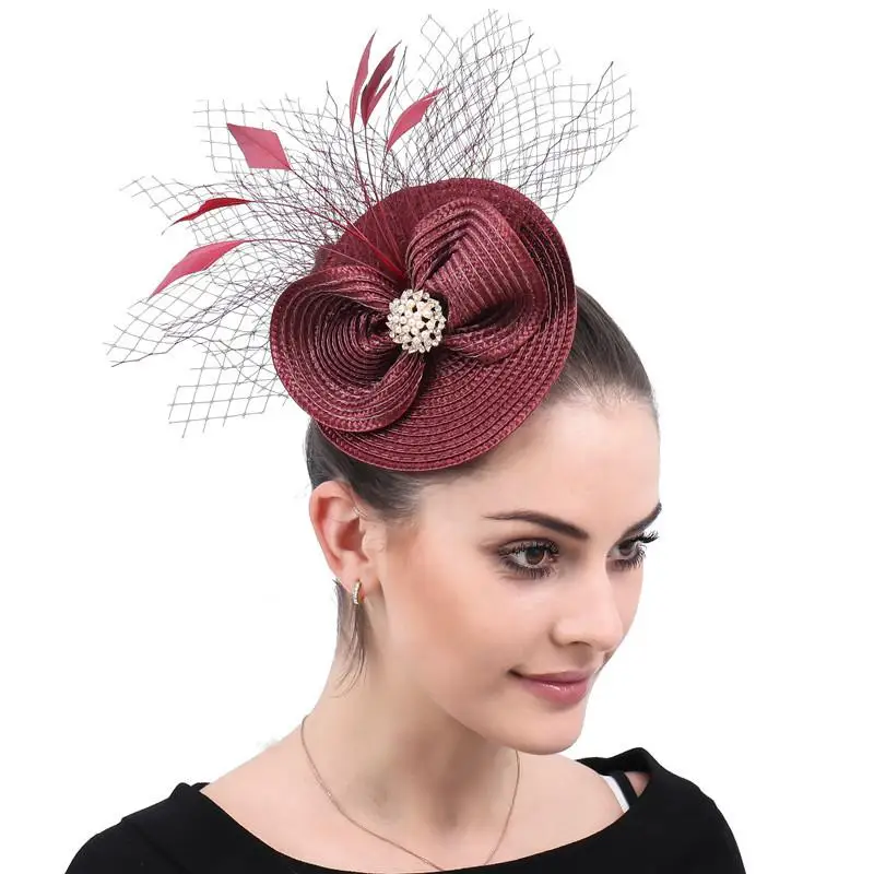 Свадебный головной убор ручной работы с бантиком из перьев и бусин, сетчатый головной убор для свадебной церемонии, женские винтажные аксессуары для волос, маленькие шапки