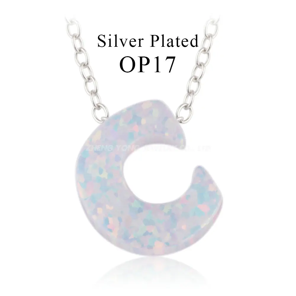 C-Silver plated 1 шт./лот, ожерелье с подвеской в виде снежных и огненных белых опаловых букв, инициалы, синтетический опал, ожерелье с серебряным покрытием - Окраска металла: C-Silver plated