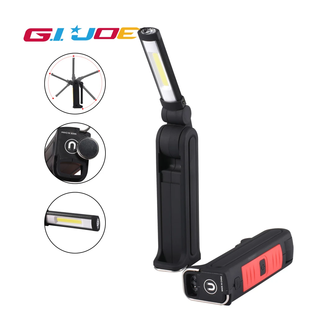 

GIJOE led work light usb rechargeable waterproof cob portable light built-in battery with magnetic hook flashlight foldable
