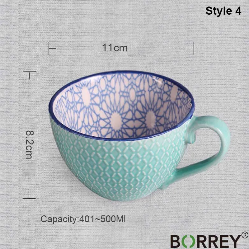 Style 4 BORREY, китайская фарфоровая чайная чашка, Керамическая ручная роспись, кофейная чашка, Офисная чайная чашка, кофейная кружка с тиснением, кофейная кружка, кружка для молока, чайная чаша - Цвет: Style 4