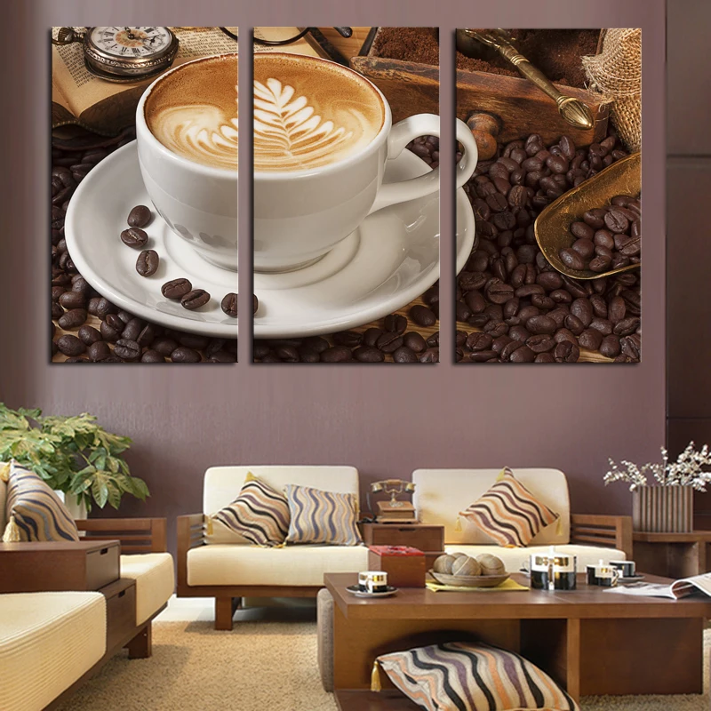 

3 Панель кофе, Wall-Art Картина современная живопись на холсте украшения дома Гостиная Декор печать на холсте-Большой Холст PT0704