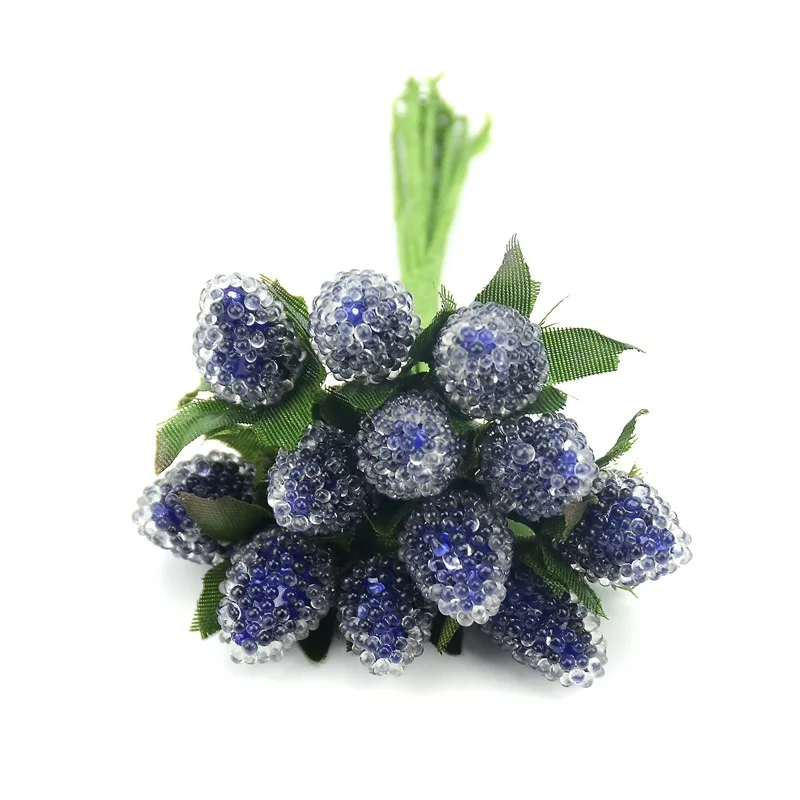 Blue 12 шт., Искусственные стеклянные ягоды, фрукты, красная вишня, пластиковые фрукты для дома, свадебные украшения, имитация клубники, цветок тутового дерева - Цвет: Blue