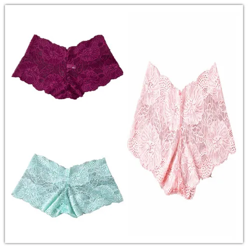 claret green pink 3 шт./лот, женские боксеры, нижнее белье, сексуальные мягкие кружевные французские трусики, шорты, женские трусики, нижнее белье для женщин - Цвет: claret green pink