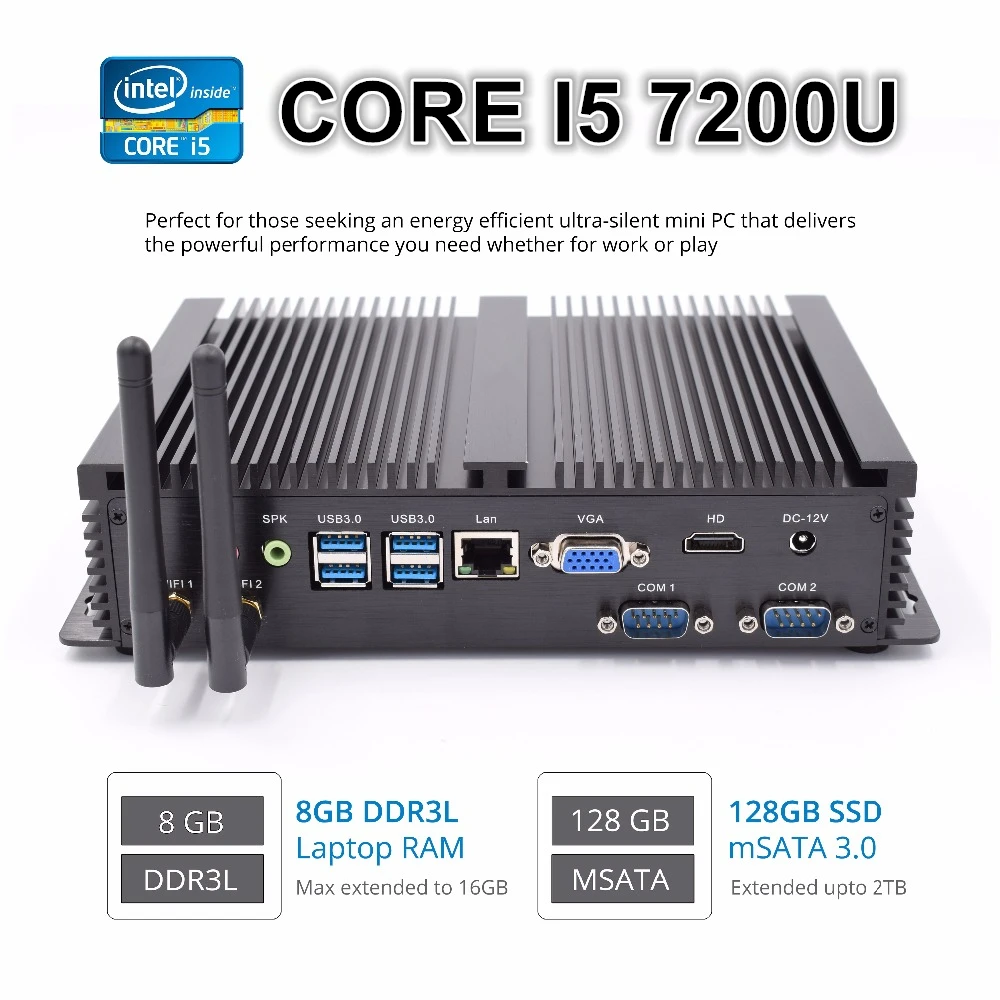 Core i5 7200U Barebone ПК Windows Linux Ubuntu совместимый небольшой компьютер Dual COM 16 Гб RAM Max