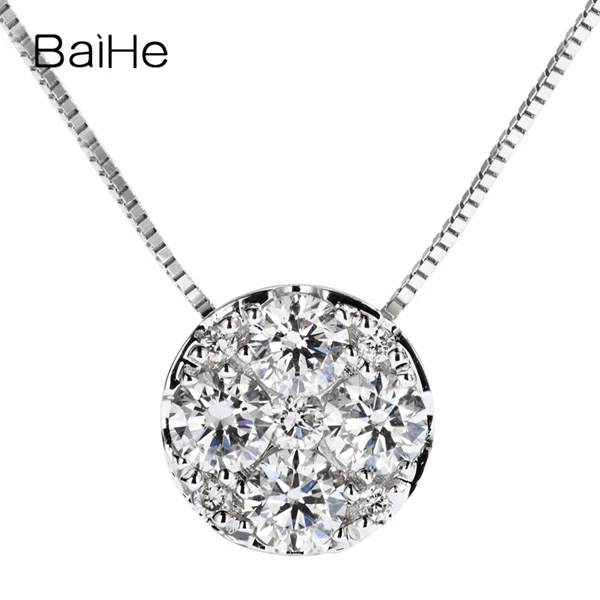 BAIHE Solid 18 K Белое Золото 0.35ct Сертифицированный H/SI круглый натуральные бриллианты женские модные ювелирные изделия Подарочные ожерелья