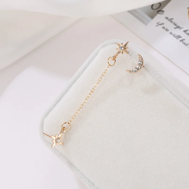 Женские серьги-гвоздики со звездными сияющими прозрачными двойными звездами и