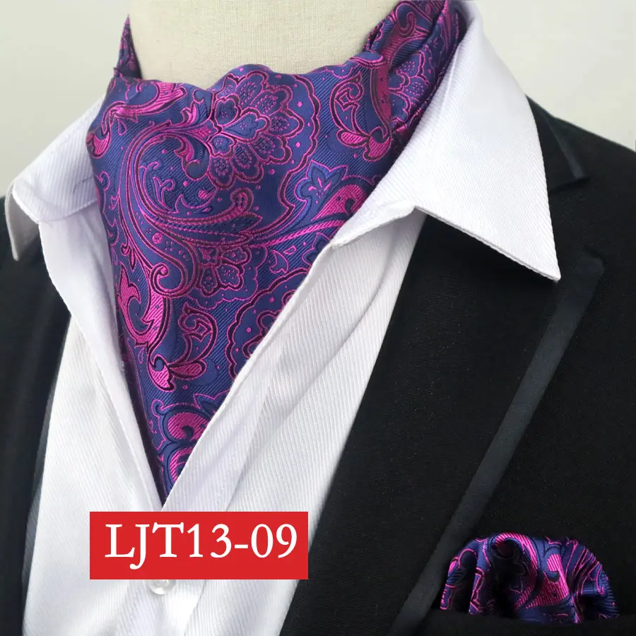 SMT-LJT013-09 YISHLINE мужской роскошный Шелковый Аскот галстук набор мужской галстук и платок Набор Цветочный Пейсли в горошек Карманный квадратный набор для свадебной вечеринки - Цвет: SMT-LJT013-09