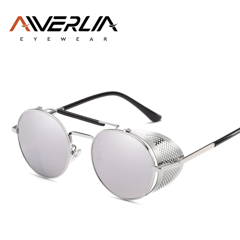 C8Silver AIVERLIA стимпанк Солнцезащитные очки панк металлические щиты солнцезащитные очки для мужчин и женщин брендовые дизайнерские круглые очки UV400 Gafas de Sol AI57 - Цвет линз: C8Silver