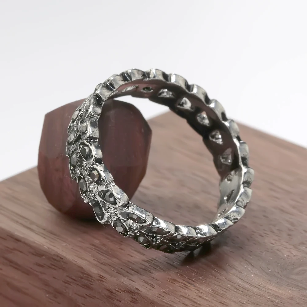 Женское черное кольцо обещания ювелирные изделия античный серебряный цвет