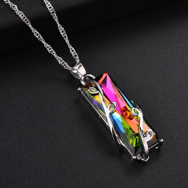 New Leaf Square Stained Glass Crystal Necklace Creative 2019 | Украшения и аксессуары
