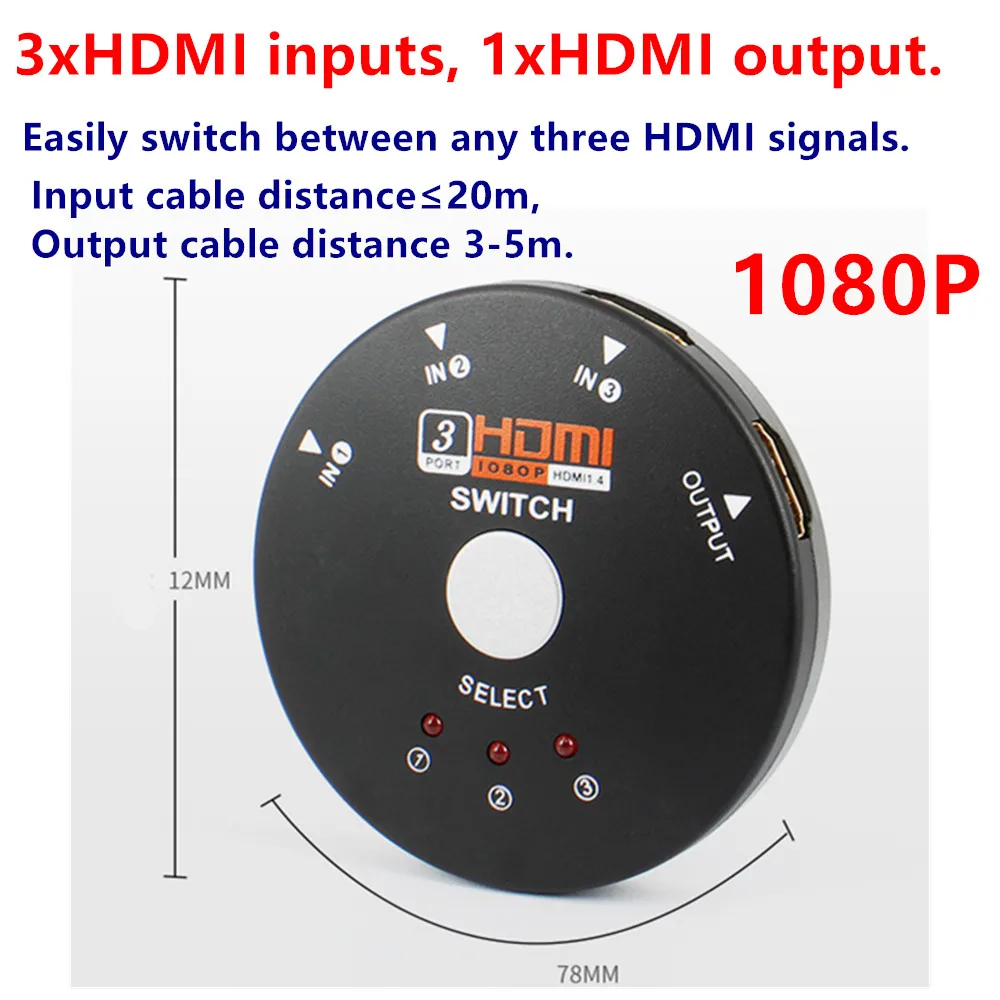 3x1 HDMI коммутатор круговой разветвитель коробки полный HD1080P удлинитель 3-в-1 1xHDMI