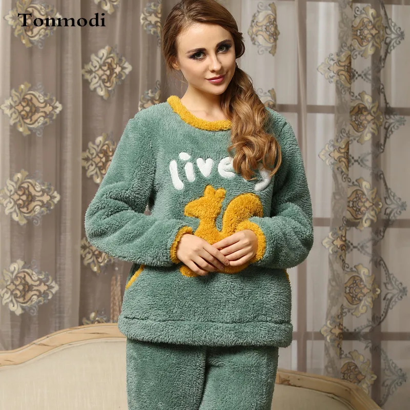 Женская зимняя одежда для сна из плотного кораллового флиса с рисунком аниме