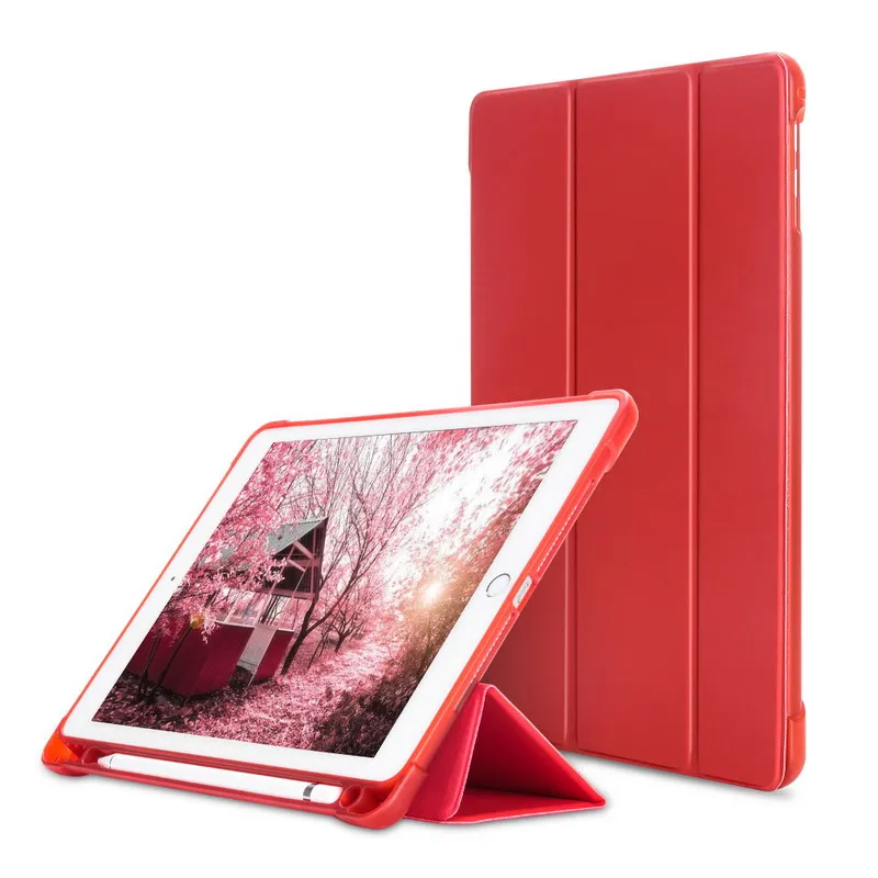 red-3-YH-bi-cao-5678 ZAIWJ Карандаш Чехол с подставкой для планшета Apple iPad 9,7 дюйма() A1893 A1954, 1/2 из искусственной кожи Smart Cover Wake состояния заданием будильника - Цвет: red-3-YH-bi-cao-5678