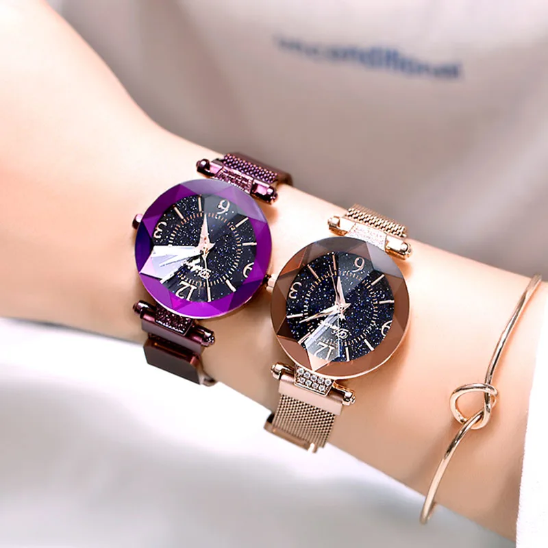 Женские часы Dimini с магнитным ремешком дамские наручные сетчатым звездный