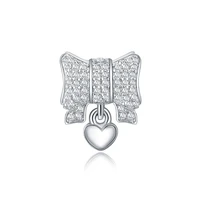 hot sale silver color charm bow heart love crystal beads for original pandora charm bracelets bangles jewelry