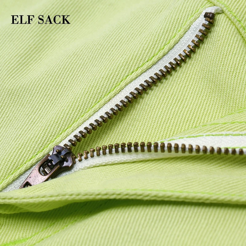 Женские длинные джинсы ELFSACK хлопковые контрастные лоскутные брюки оверсайз