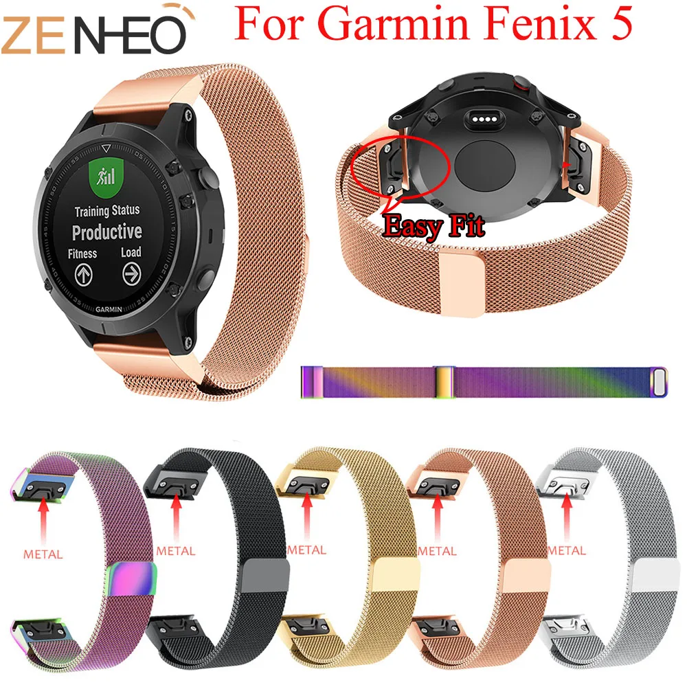 Металлический ремешок из нержавеющей стали 22 мм для Garmin Fenix 5 быстросъемный Milanese