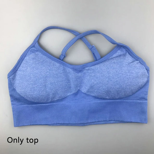 blue top 2 шт., энергетический бесшовный Набор для йоги, одежда, леггинсы+ спортивный бюстгальтер тренировочный костюм для занятий йогой, Женский комплект для фитнеса, одежда для активного бега - Цвет: blue top
