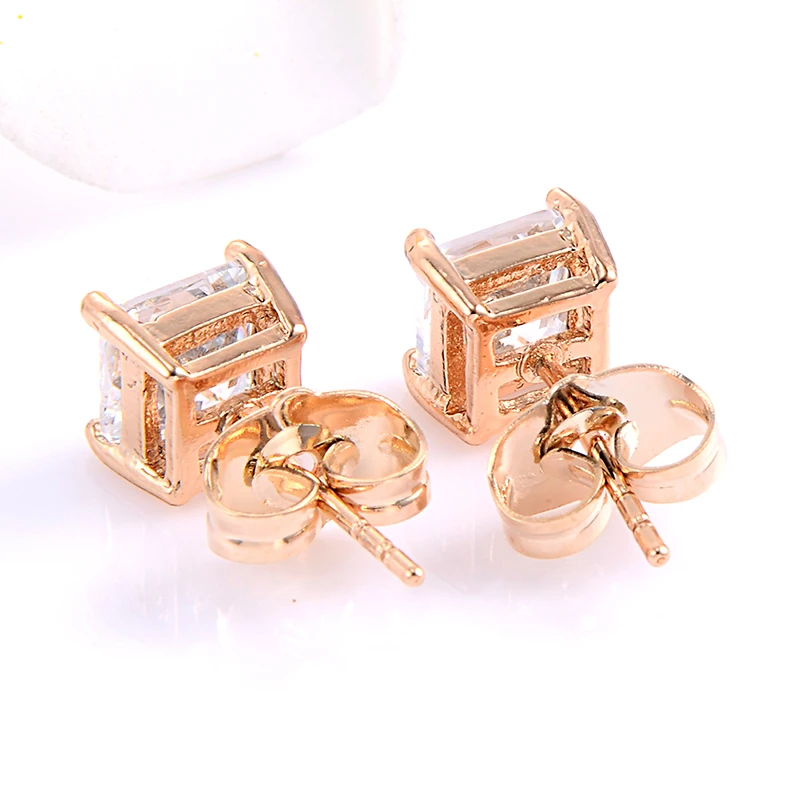 Модные ювелирные изделия 18 Позолоченные прозрачные фианиты Квадратные