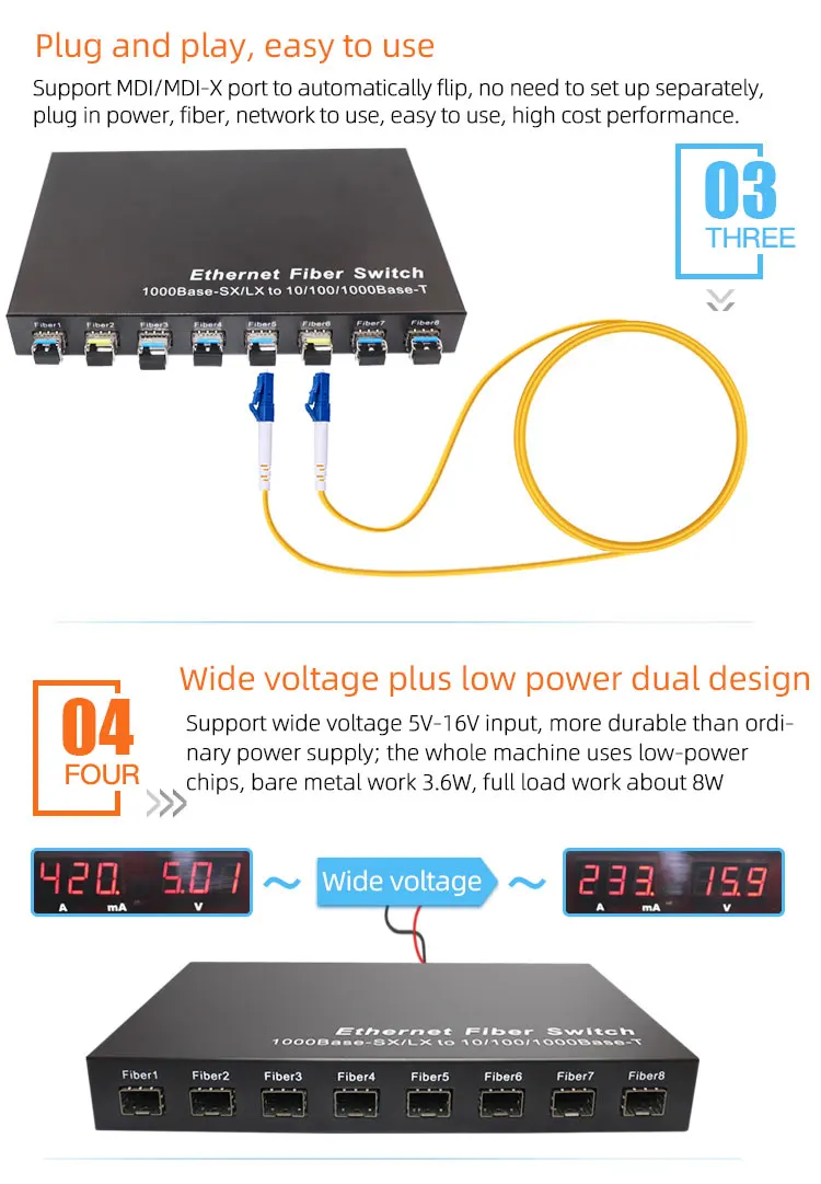 8G2E 8 слот sfp волокно 2 rj45 гигабитный коммутатор для интернет-сети 4G3E 4 sfp волокно 3 rj45 1000 м медиаконвертер волоконно оптический трансивер
