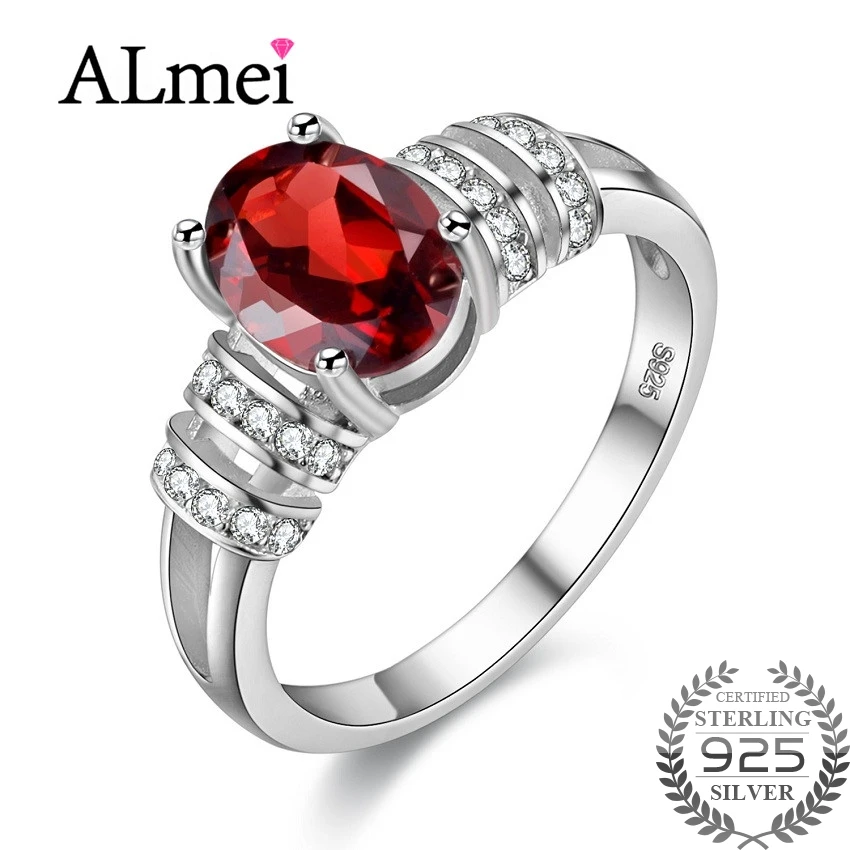 

Женское Винтажное кольцо с гранатом Almei, красное обручальное кольцо из стерлингового серебра 925 пробы с коробкой, 40% FJ101
