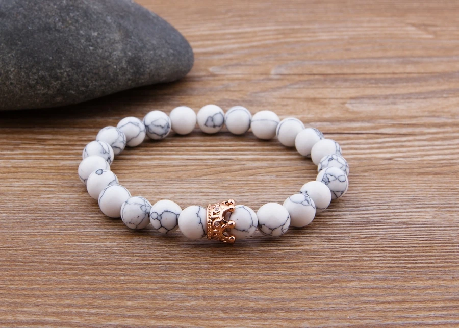 XQNI 9 видов конструкций на выбор с серый природный камень и Белый Howlite эластичность веревки браслеты из бусин, нанизанных на нить для унисекс ювелирных изделий подарок