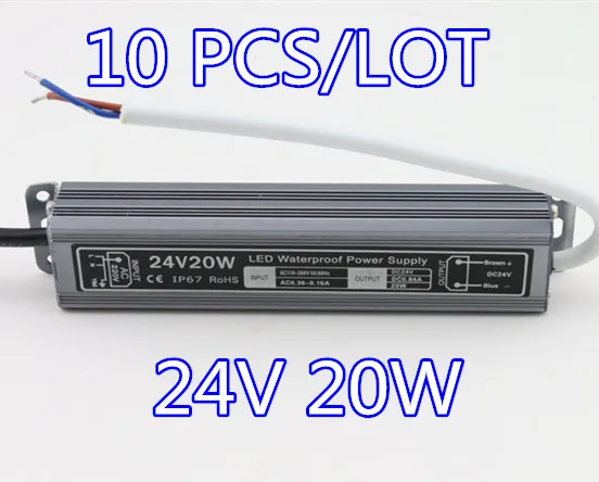 

10PCS/LOT Best performance waterproof led driver IP67 adapter led light transformer 24V 20W 0.83A power charger for leds