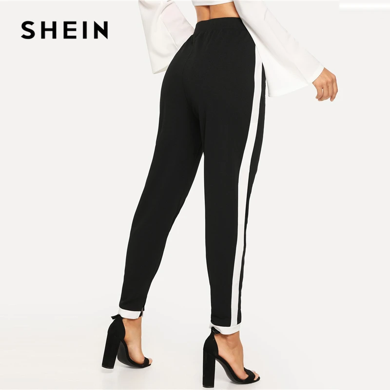 SHEIN Стильные Брюки С Контрастной Отделкой Женские Черные Осенние Спортивные Брюки