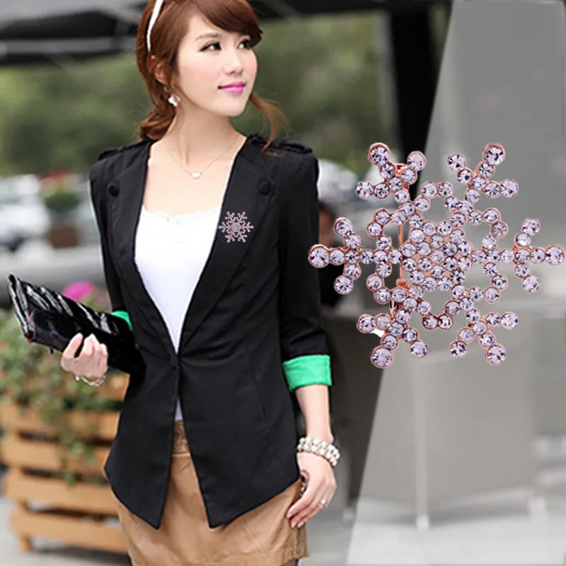 Peerfull new Korean christmas snowflake Silver Brooch Pin dual ladies dress fashion design clothing sweater chain for women | Украшения и