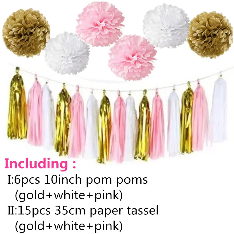 pink poms tassel KAMMIZAD/Вечерние черные тканевые бумажные кисточки с помпонами на день рождения; розовые, blu баннеры на День рождения; принадлежности для детского дня рождения - Цвет: pink poms tassel