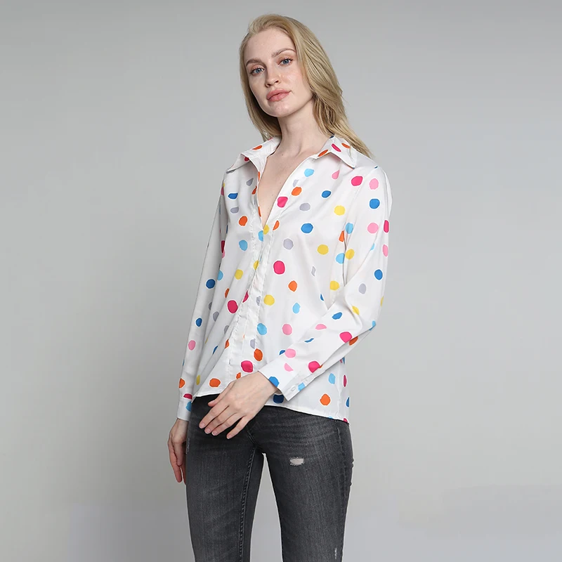 Рубашка женская в горошек блуза с отложным воротником винтажном стиле модный