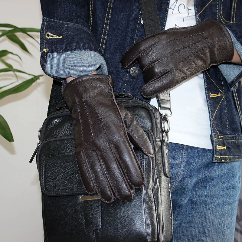 Guantes, зимние перчатки, кожаные перчатки для мужчин, ручная работа, оленья кожа, подкладка, в полоску, стильные, мягкие, нежные, цена, прямые поставки