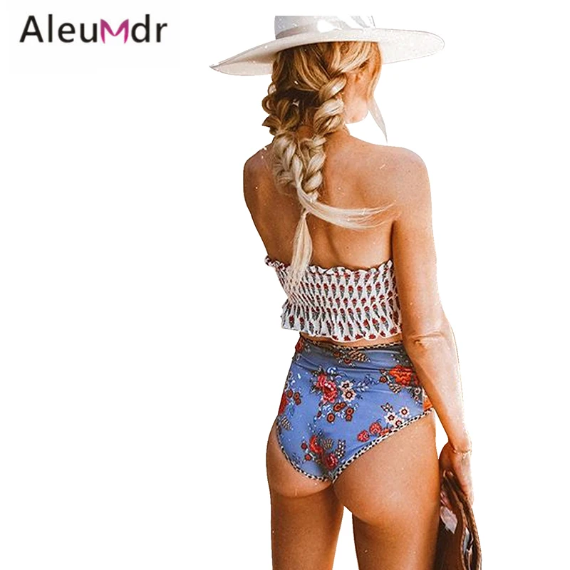 Aleumdr купальник из двух частей белый с высокой талией принтом бикини буфами