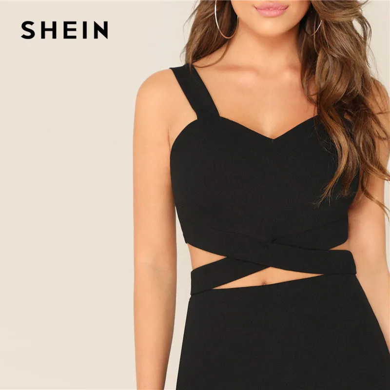 SHEIN Приталенный Кроп Топ С Вырезом И Юбка Комплект Укороченный Топ Без Рукавов И Юбка Летний Комплект