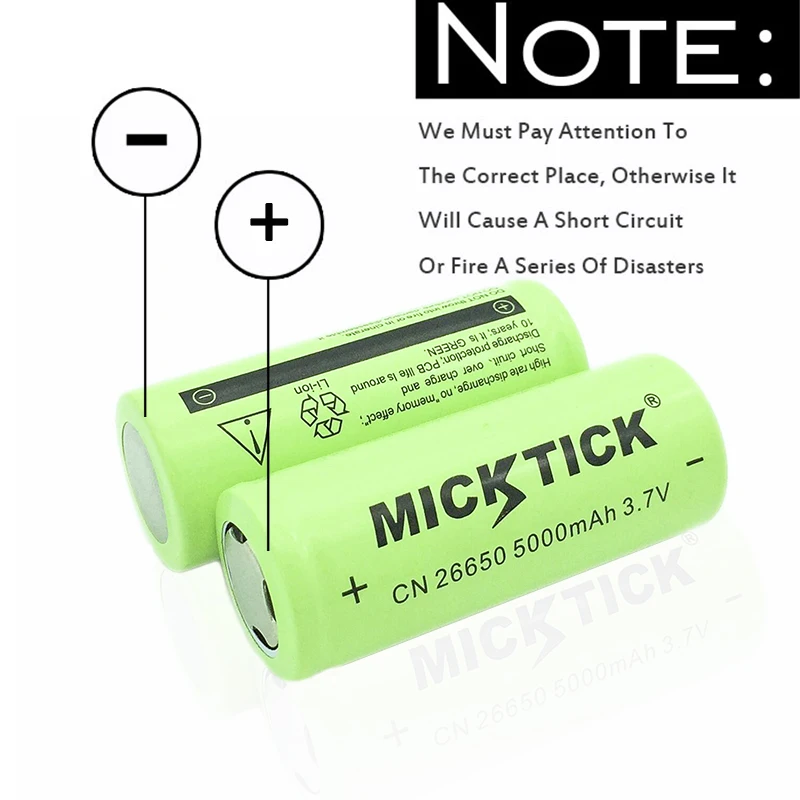 2 шт 3,7 V 26650 5000 мА/ч, micktick Батарея батарейки литий ионная батарея Перезаряжаемые большой Ёмкость T6 Фонарик светодиодный