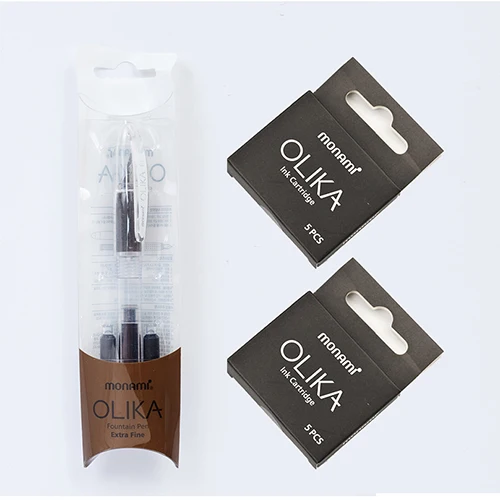 Black Pen 2 Pack Ink Корейский monami OLIKA, сверхтонкий наконечник, 0,38 мм, Студенческая перьевая ручка, набор, прозрачная(1 ручка+ 3 картриджа), кавайные канцелярские принадлежности - Цвет: Black Pen 2 Pack Ink