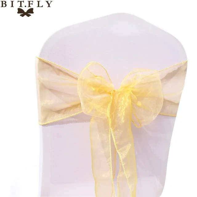 Gold BIT. FLY, 200 шт./лот, органза, прозрачная ткань, высокое качество, пояс для стула, бант для свадьбы, банкета, события, украшение стула, принадлежности - Цвет: Gold