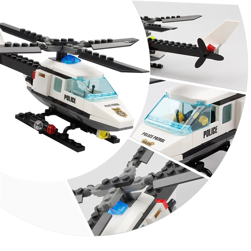 Модель Кази полиции набор строительных блоков вертолет лодка корабль автомобиль