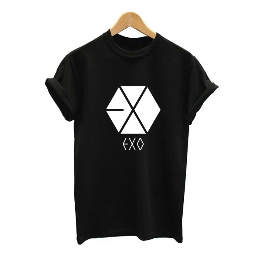 Harajuku EXO летняя футболка женская повседневная женская короткая футболка женская одежда футболки женские топы tumblr черный/белый