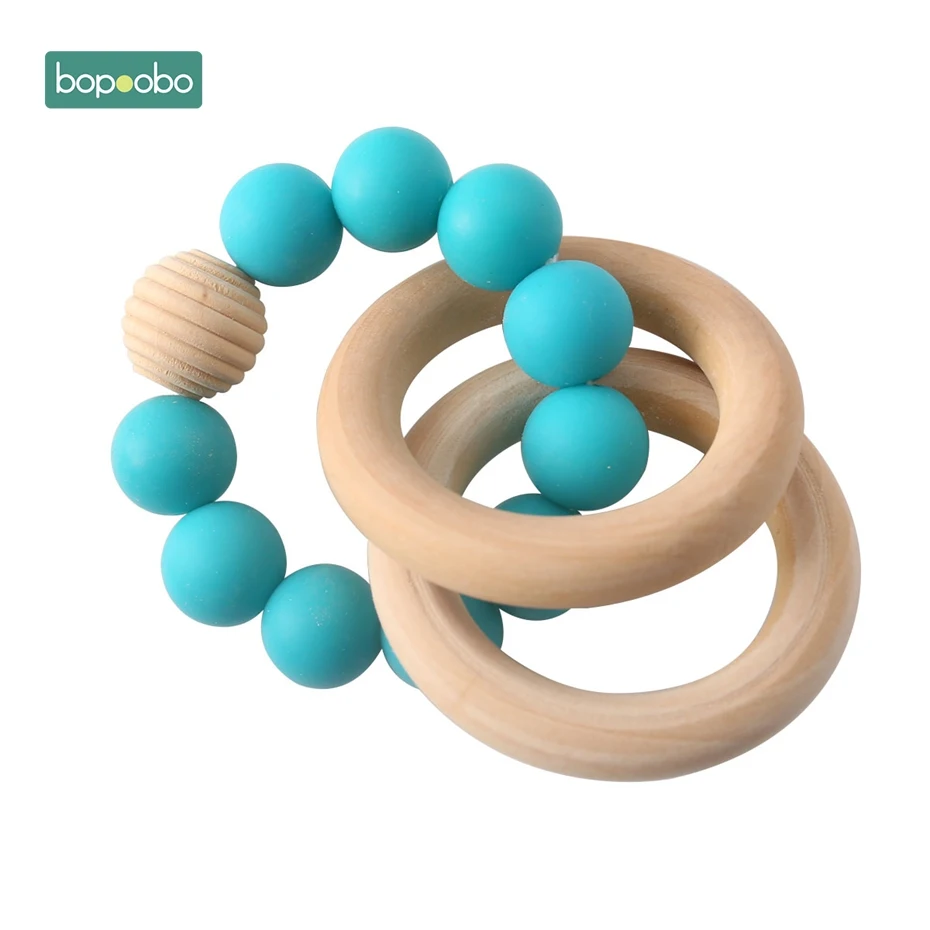 Turquoise Rattle Bopobo 1 шт. для браслетов младенцев, силиконовые бусины-погремушки, браслеты, украшения для прорезывания зубов, деревянные бусины, BPA бесплатно, Детские Прорезыватели - Цвет: Turquoise Rattle