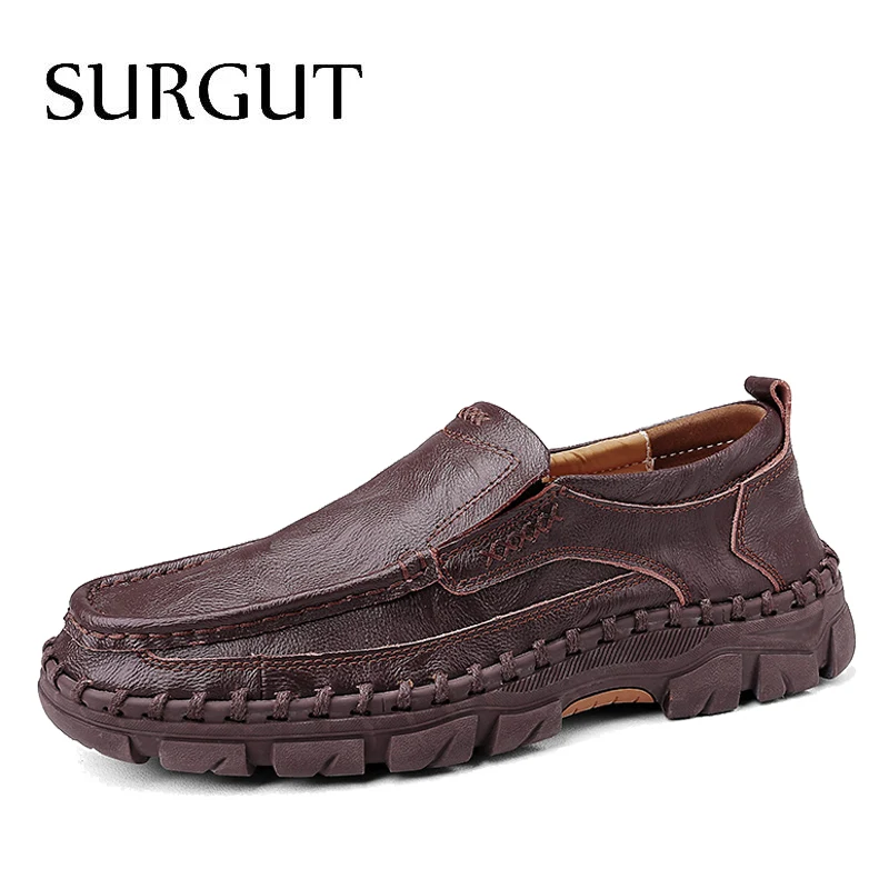 02 Brown Мужская официальная обувь из спилка SURGUT, деловые повседневные мокасины синего цвета на плоской подошве для осени и весны - Цвет: 02 Brown