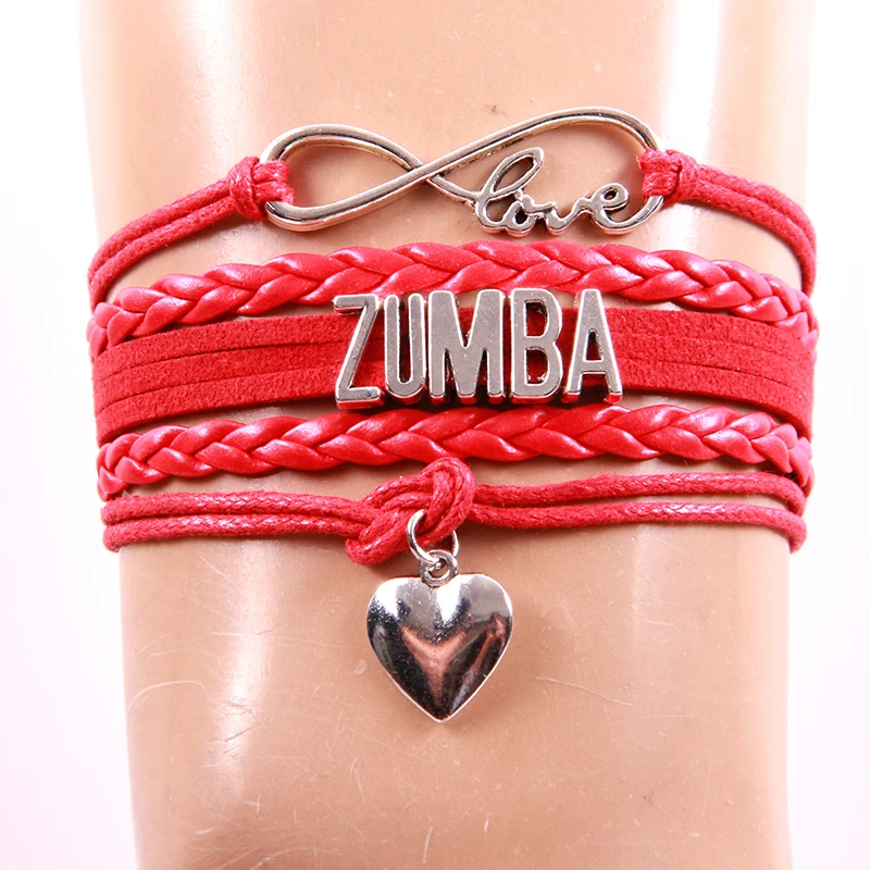 Браслет Infinity Love ZUMBA из искусственной кожи, плетеные браслеты, браслеты-шармы с веревочками для женщин и мужчин, ювелирные изделия черного, красного, розового, синего цвета