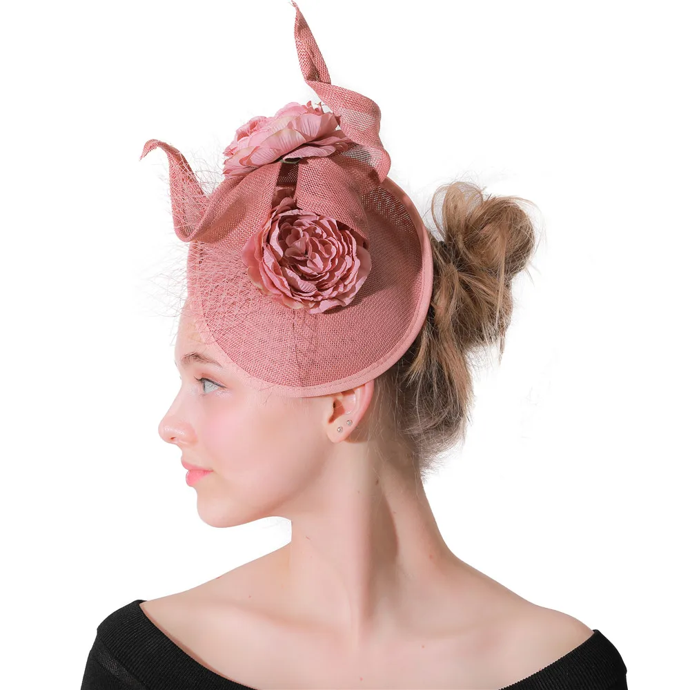 Женская элегантная темно-персиковая Вуалетка свадебная шляпа повязка на голову