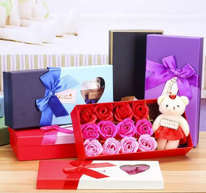 

Romantic Gift Set Bath Rose Flower Soap With Floral Scent & Cute Teddy Bear Special Present Valentines Day Wedding favors