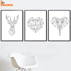 Геометрия олень слон сердце настенная живопись холст скандинавские постеры и принты черно-белые настенные картинки для декора гостиной