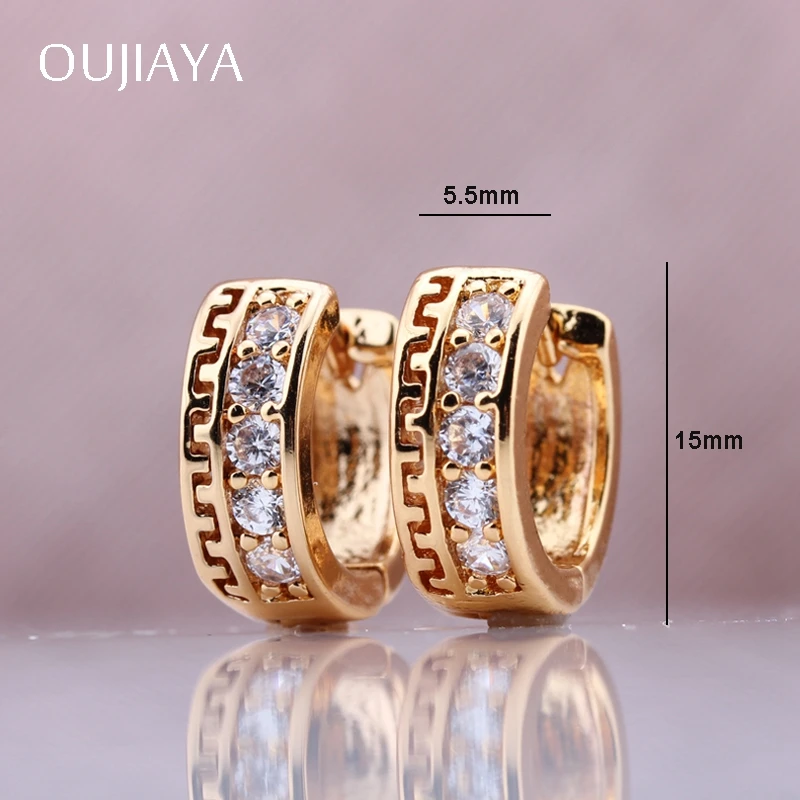 OUJIAYA Hollow Micro-wax Inlay Dangle Earrings Gold color plated Natural Zircon Fashion Women Wedding Party Exquisite Luxury A35 | Украшения
