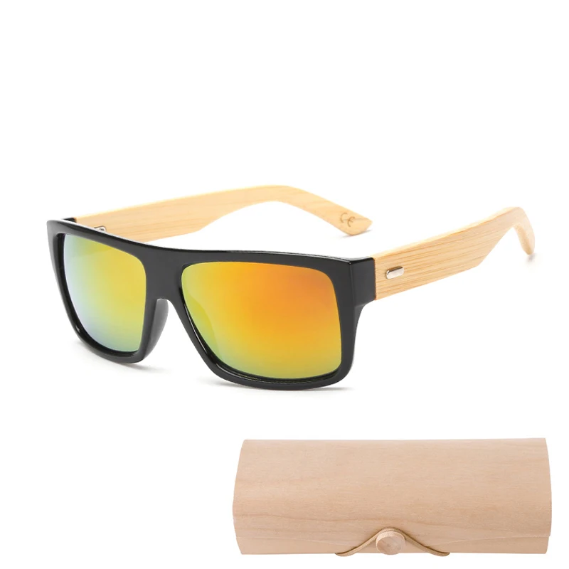 Оригинальные деревянные солнцезащитные очки из бамбука Для мужчин Для женщин зеркальные UV400 солнцезащитные очки из натурального дерева оттенки цвета: золотистый, синий; темные очки для улицы Sunglases мужской - Цвет линз: 1523 with case C4