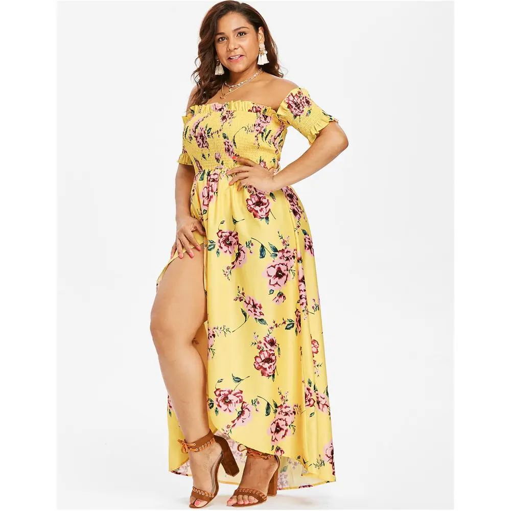 LANGSTAR плюс Размеры платье Для женщин цветок Империя приталенное с открытыми